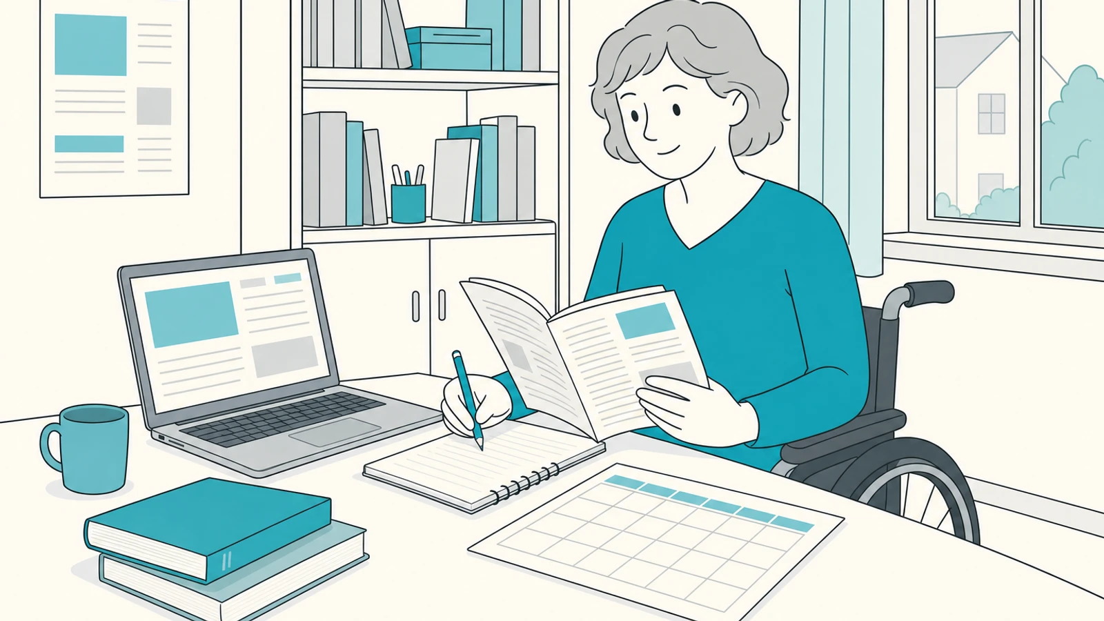 Une future enseignante lit les programmes chez elle et prépare sa première semaine avant son affectation